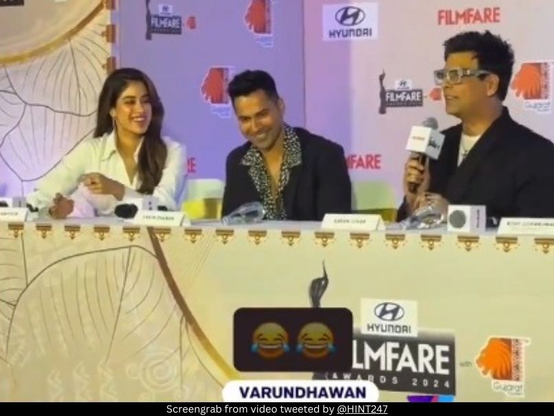 Janhvi Kapoor, Varun Dhawan and Karan Johar 