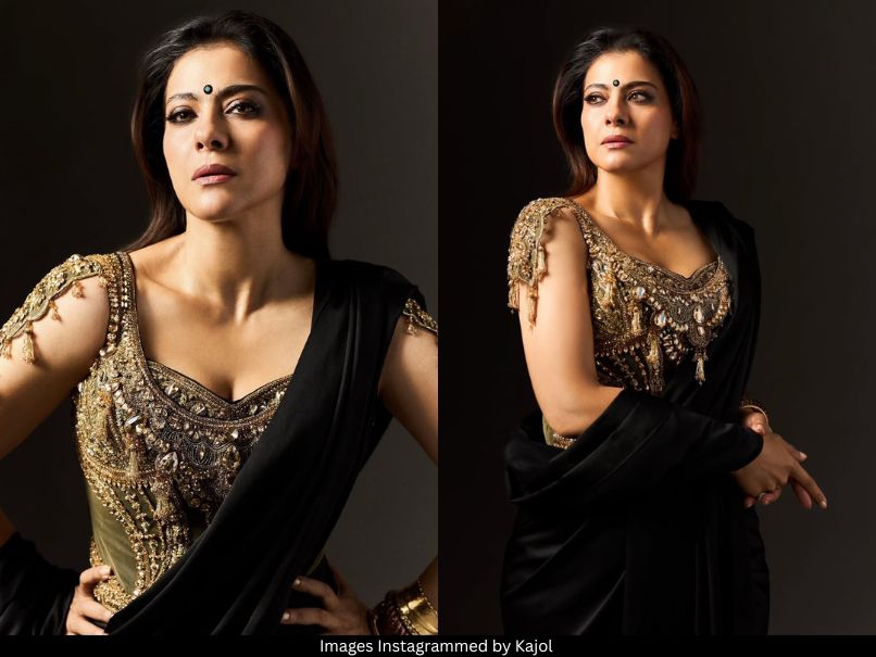 Kajol Stuns In Black Drape And Gold Corset Blouse That Scream Oomph And ...