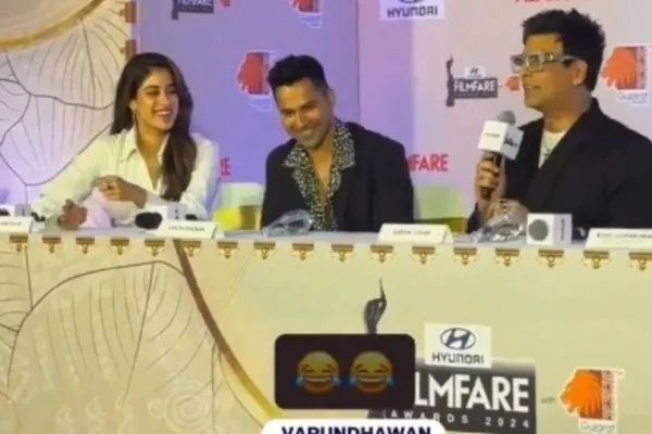 Janhvi Kapoor, Varun Dhawan and Karan Johar 
